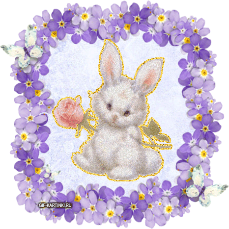 белый кролик в окружении цветов