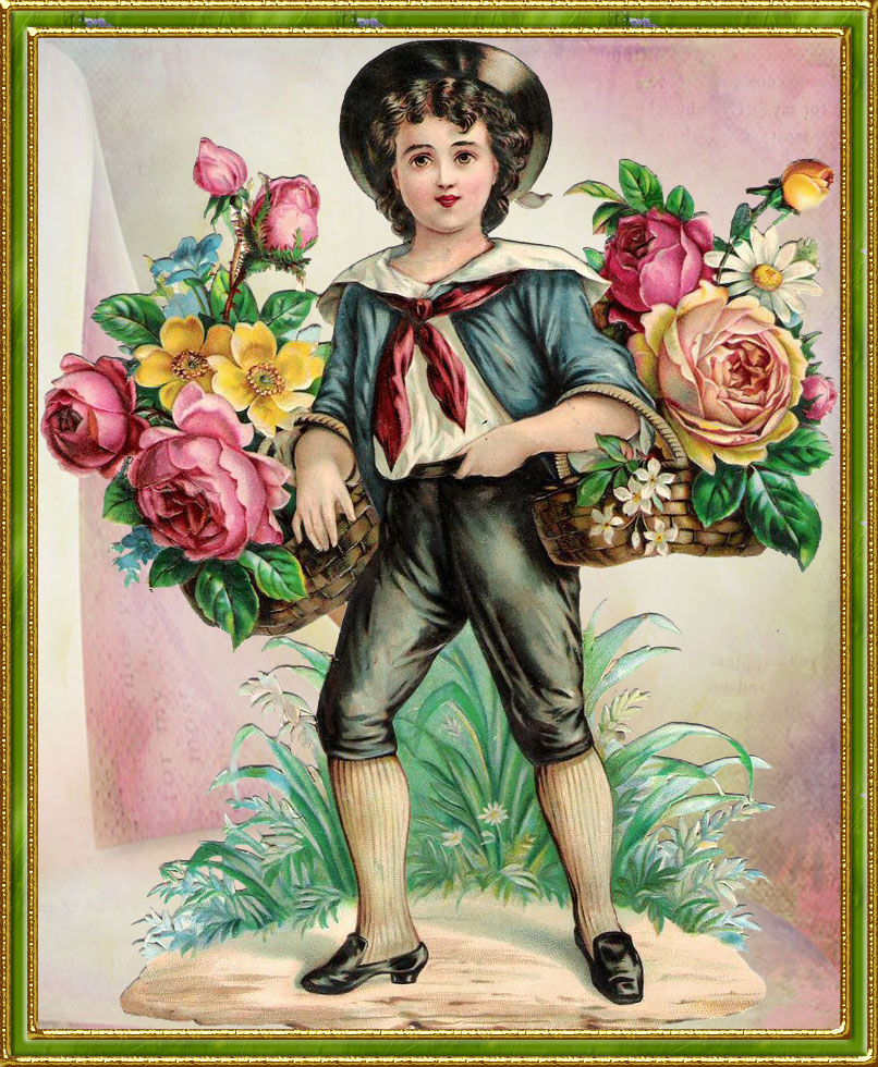 открытка мальчик с цветами